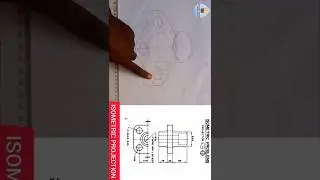ISOMETRIC PROJECTION WITH CIRCLES,CURVES AND ARCS, OF HOLLOW CYLINDER PIERCING A RECTANGULAR PRISM.