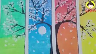 How to draw four season Scenery for Beginners with oil pastels colors