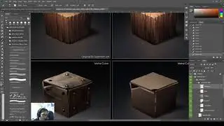 DPaint 5-1 Metal Cube base, + Brown "Multiply" Blending mode to colorize, + Holes + Thickness layers