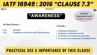 IATF 16949 2016 Clause 7.3 I Awareness I IATF 16949 Clause 7 I Support