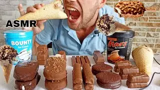 ASMR KIT-KAT SALTED CARAMEL ICE CREAM, BOUNTY, TWIX, HAZELNUT, CHOCOLATE DIP, KLONDIKE MUKBANG