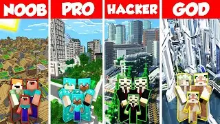 Modern & Futuristic City Build Battle Challenge - Noob vs Pro vs Hacker vs God - Minecraft Animation