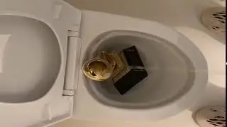 Kanye West peeing on a grammy award