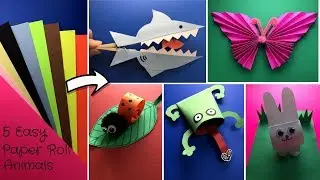 DIY - 5 Easy Paper Craft Animals:  Shark, Lion, Butterfly, Frog and Rabbit