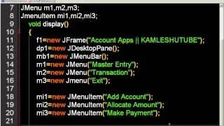 Java Swing -- How to Use MenuBar,Menu,MenuItem -- Account Apps