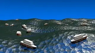 Движущиеся по морским волнам корабли в Cinema 4D