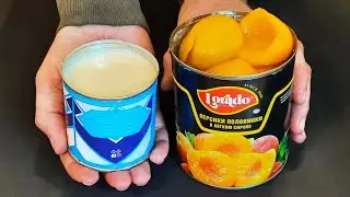Whip condensed milk with peaches! The best no-bake fall dessert! Delicious dessert