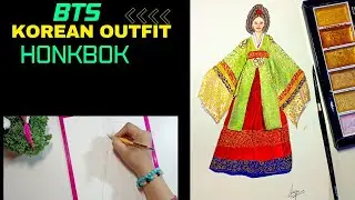 How To Draw Korean wedding dress (Hanbok) || Korean traditional wear || Fashion illustration