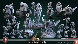 The unholy trinity - July miniatures STL's from White Werewolf Tavern
