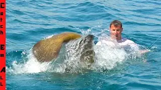WRESTLING 300lb Fish in the WATER! **He did NOT see it Coming**