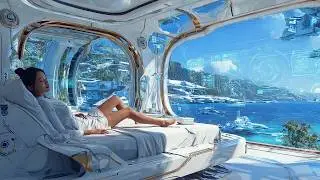 Utopia Hotel Resort 🌴✨ | 1 Hour Smooth Jazz 🎷 Futuristic Ambient (Sunrise to Nightfall)