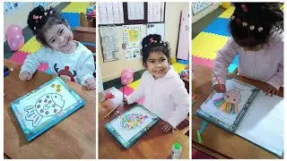 Alizé haciendo las tareas del kinder