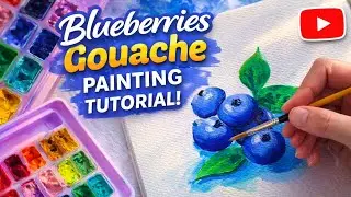 Gouache painting tutorial|How to paint blueberries 🫐|Easy painting for kids #gouachepainting
