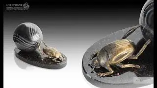 Mineral Premium  Подарок руководителю символ счастья Бронзовый скарабей с агатовой сферой