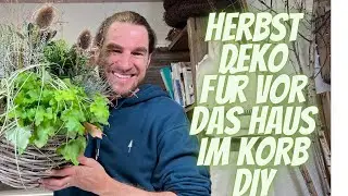 Hauseingangs-Deko: Bepflanzter Korb für Herbst & Winter in Weiss und Grün