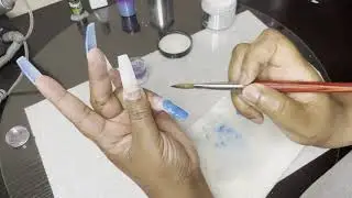 Glitter Blue Acrylic Nails | Beginner Nail Tech