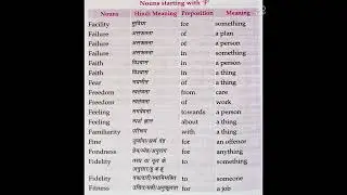 MASTER KEY OF PREPOSITIONS (Noun Starting with 'F')