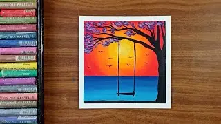 Sunset Drawing | Nature drawing | Oil pastel drawing for beginners