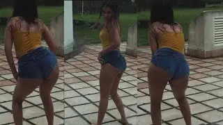 Sexy twerk in the rain / hot denim shorts / 