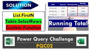 PowerQuery Solution: Running Total 3 ways!! List.FirstN,Table.SelectRows & Custom Functions (PQC02)
