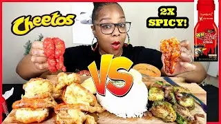 2x SPICY GIANT PRAWNS VS HOT CHEETO GIANT PRAWNS MUKBANG!