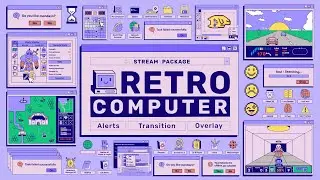 Retro Computer Modular Twitch Overlay and Alerts Stream Package for OBS & Streamlabs Desktop