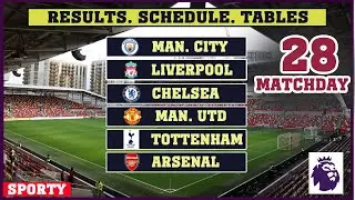 Premier League. EPL.  Matchday 28. Results. Schedule. Tables.