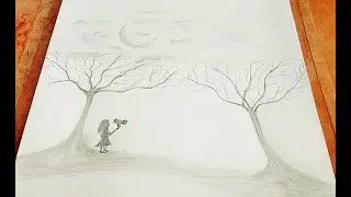 Drawing of a girl with bird on the beach //- How to simple drawing // #Lindana-Drawing (Relaxing)