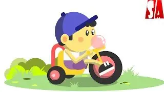 Flat Vector Illustration with Basic Shapes - Kid Riding Tricycle | Inkscape