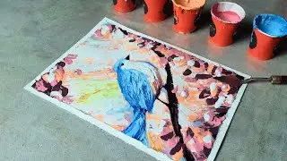 Charming Bluebird: Easy Palette Knife Acrylic Painting on Paper