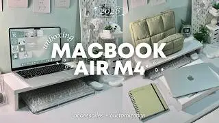 macbook air M4 unboxing silver 2026 🌱aesthetic customization + accessories, best laptop for students