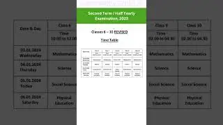 Revised Time Table | Half Yearly 2023  |  6th to 10th class #shorts