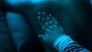 ASMR back massage with lotion , long acrylic nails whisper - Blue light