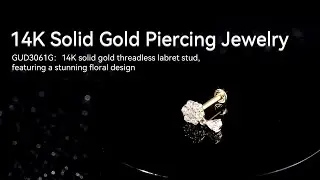 14K Solid Gold  Floral Drop Threadless Labret Stud with CZ Stone
