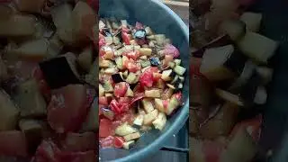 жареные баклажаны, помидоры с яйцом