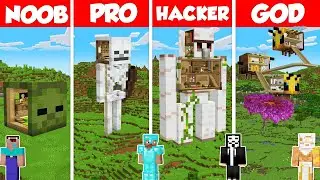 Mob Statue Base Build Battle Challenge - Noob vs Pro vs Hacker vs God - Minecraft Animation
