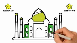 Taj Mahal Drawing and coloring step by step easy drawing by Boss Toy Art