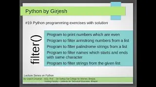 Q.66 to Q.70 Python - Solved Python Practice Exercises implementing filter function