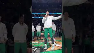 Jayson Tatum addresses the crowd before the Celtics raise Banner 18  