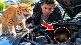 The cat jumped onto the car and wouldn’t let the driver leave. The reason shocked him!