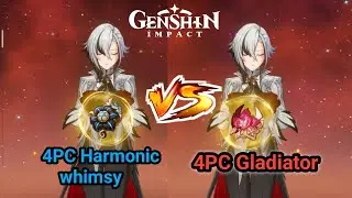 4PC Harmonic Whimsy VS Gladiator Raw & Vaporize DmG Comparison | Genshin Impact