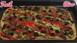 COCA DE RECAPTE CON ESCALIVADA Y ANCHOAS 🍆🌶️🐟