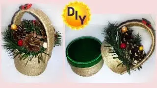 Christmas box of jute and cones with their own hands. Scotch tape ideas