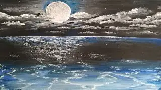 Beautiful moonlight sky landscape step by step | Красивый пейзаж лунного неба шаг за шагом