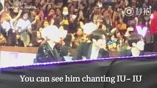 Jungkook chants IU~ IU~ when IU's name comes up MAMA2017
