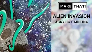 Alien invasion in space - acrylic painting 