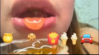 ASMR EMOJI CHALLENGE MUKBANG 🍯🥄🍡🍪🚘🍦
