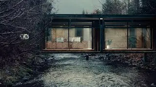 Render Arquitectónico. Postproducción-Photoshop. cabaña sobre río.