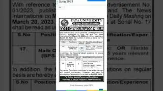 fata university job 2k23