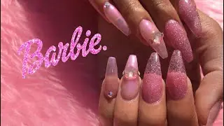 Uñas Acrílicas Jelly Rosa con Cristal de Corazón 💓